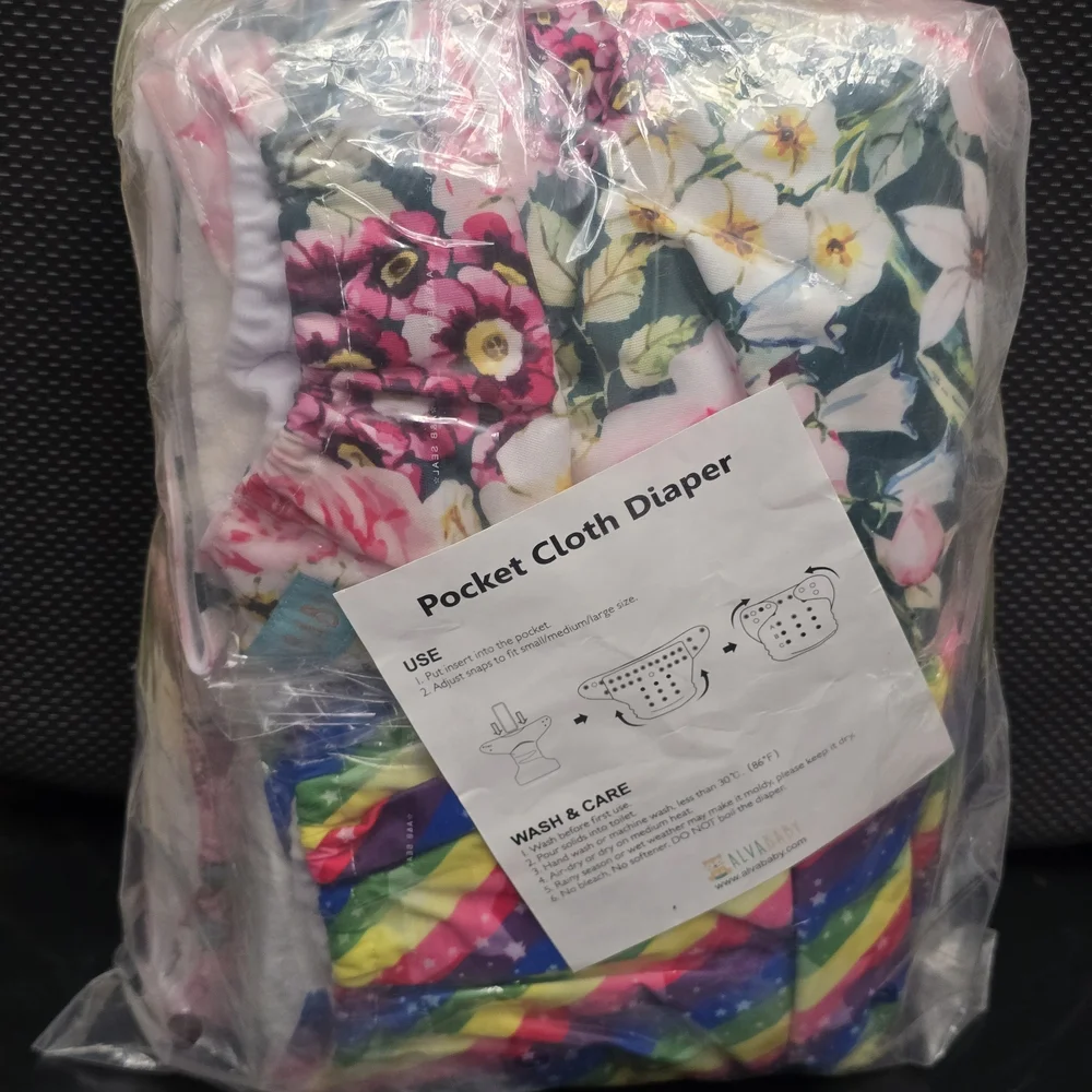 ALVA BABY 6 PACK POCKET CLOTH DIAPERS Girl Colors - ONE SIZE - NEW, SEALED